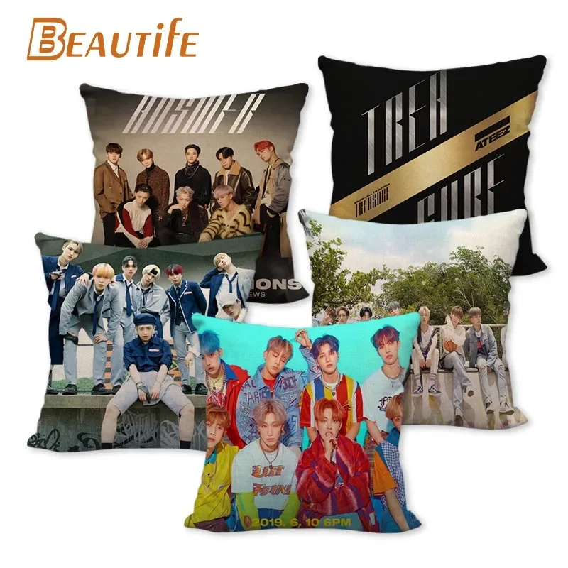 New Arrival ATEEZ Band Pillowcase Bedroom Home Decorative Cover 45x45cm Square Zipper Pillow Cases Cotton Linen Fabric No Fade