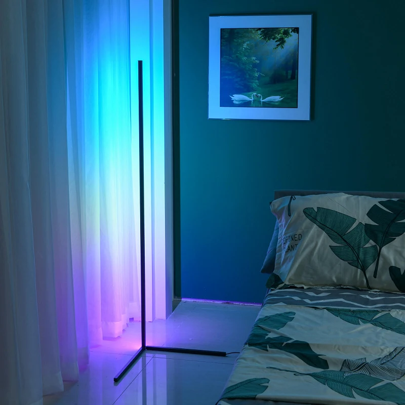 

Modern LED Corner Floor Lamp RGB Floor Light Colorful Bedroom Living Room Remote Atmosphere Light Home Decor Line Standing Lamp