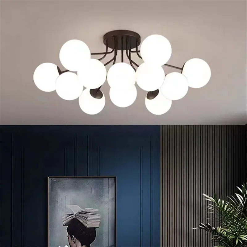 

Nordic glass bubbles ceiling light LED black and gold Milk White Ball Lights for Living Room decoration bedroom luxury lamp