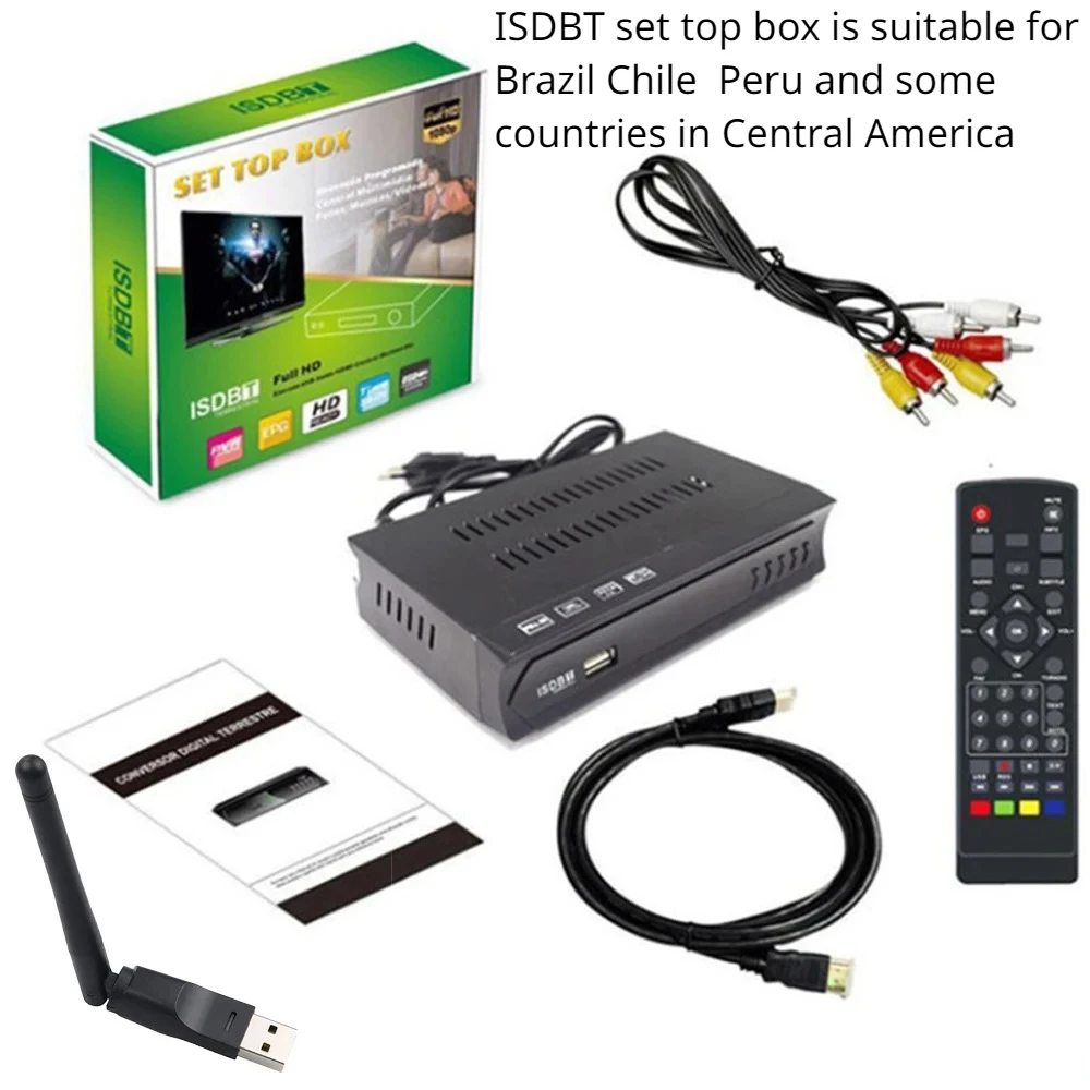 ISDB-T receptor set top box conversor tv digital hd fta isdbt decodificador sintonizador tv terrestre para brasil chile peru venezuela