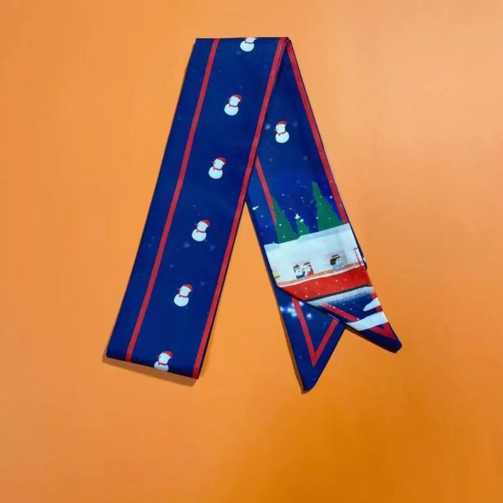 Bufanda larga pequeña roja de la serie navideña y de Año Nuevo para decoración de bolso con banda para el pelo, bufanda de seda con estampado Simple, cinta, accesorios para diadema