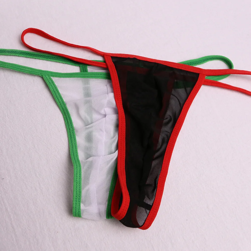 Men Sexy Mesh G-String Low Waist Sheer Thong Pouch Enhancing Bikini Lingerie T-back Slim Side Underpants Beach Swim Underwear