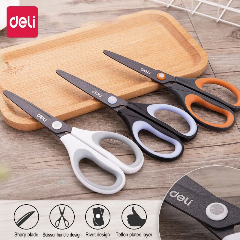 Deli Stationery Scissors 가위 Teflon Non Stick Anti Rust Scissors Tijeras  Aesthetic Stationery Used In Classrooms Homes ,Offices