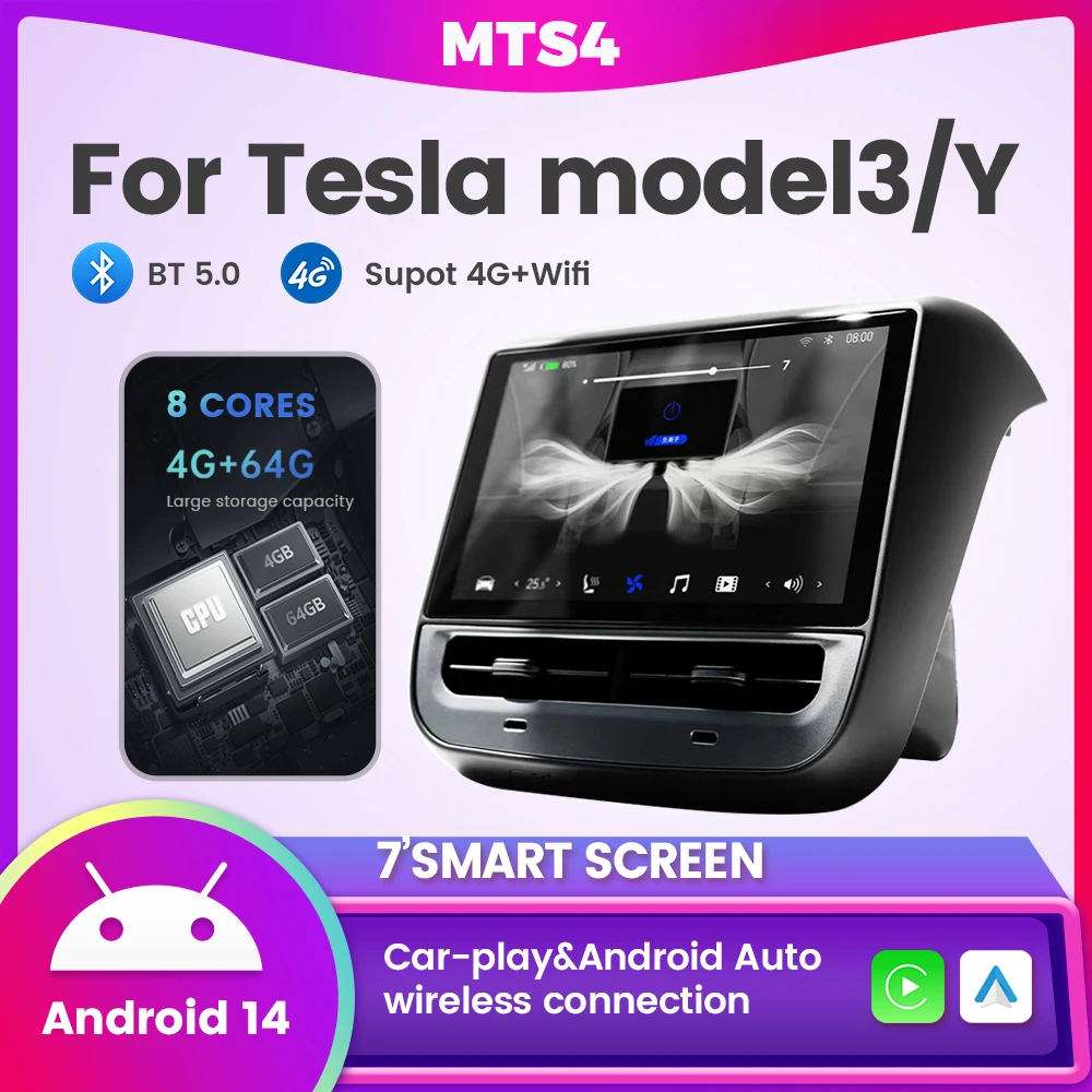 Android 14 64GB Car Rear Entertainment Player For Tesla Model 3 / Y New 7 inch Rear Climate Control Display Plus Accessories