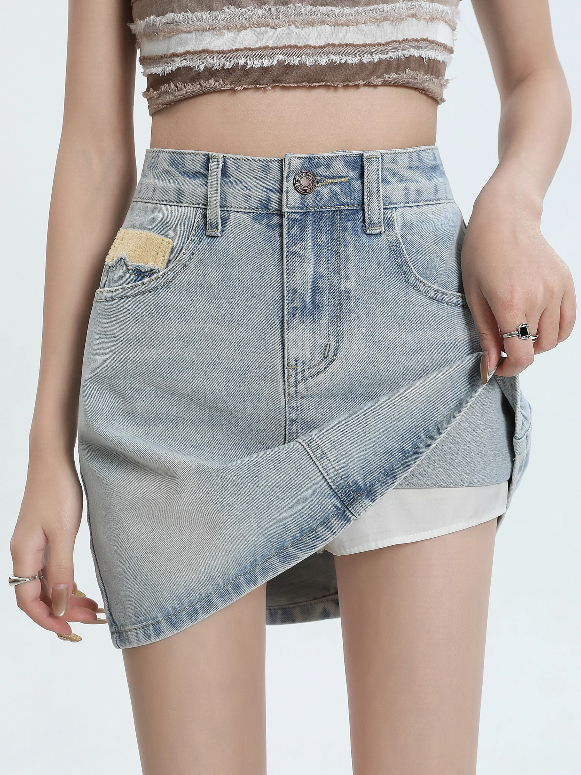 

Light Wash Denim Skirt Women's Summer Sexy Bodycon High Waist Slim A-Line Skirt Korean Style Commute Casual Polyester Fiber