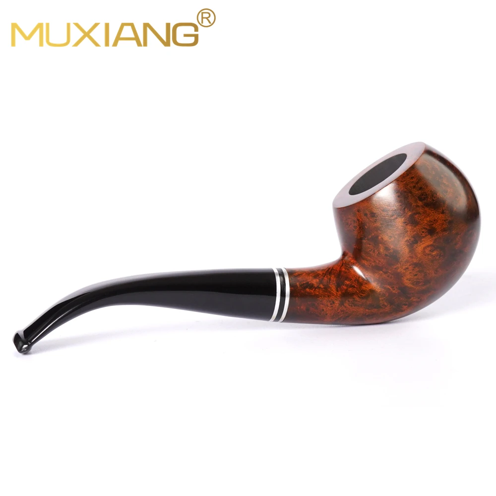 MUXIANG handmade briar tobacco pipe Holmes curved handle pipe acrylic pipe mouth 9mm pipe channel smoking pipe Father\'s Day gift