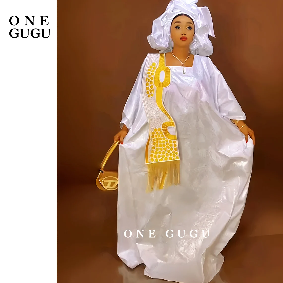 African Wedding Boubou Dress with Gold Embroidery
