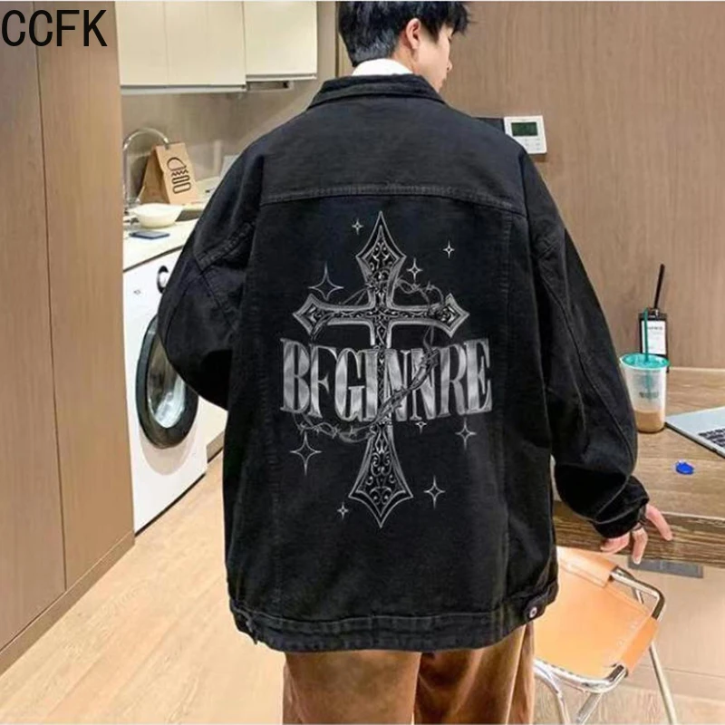 Hiphop cruz denim jaqueta feminina primavera outono lavado retro workwear jaqueta y2k casaco preto vintage casual topo goth bolso