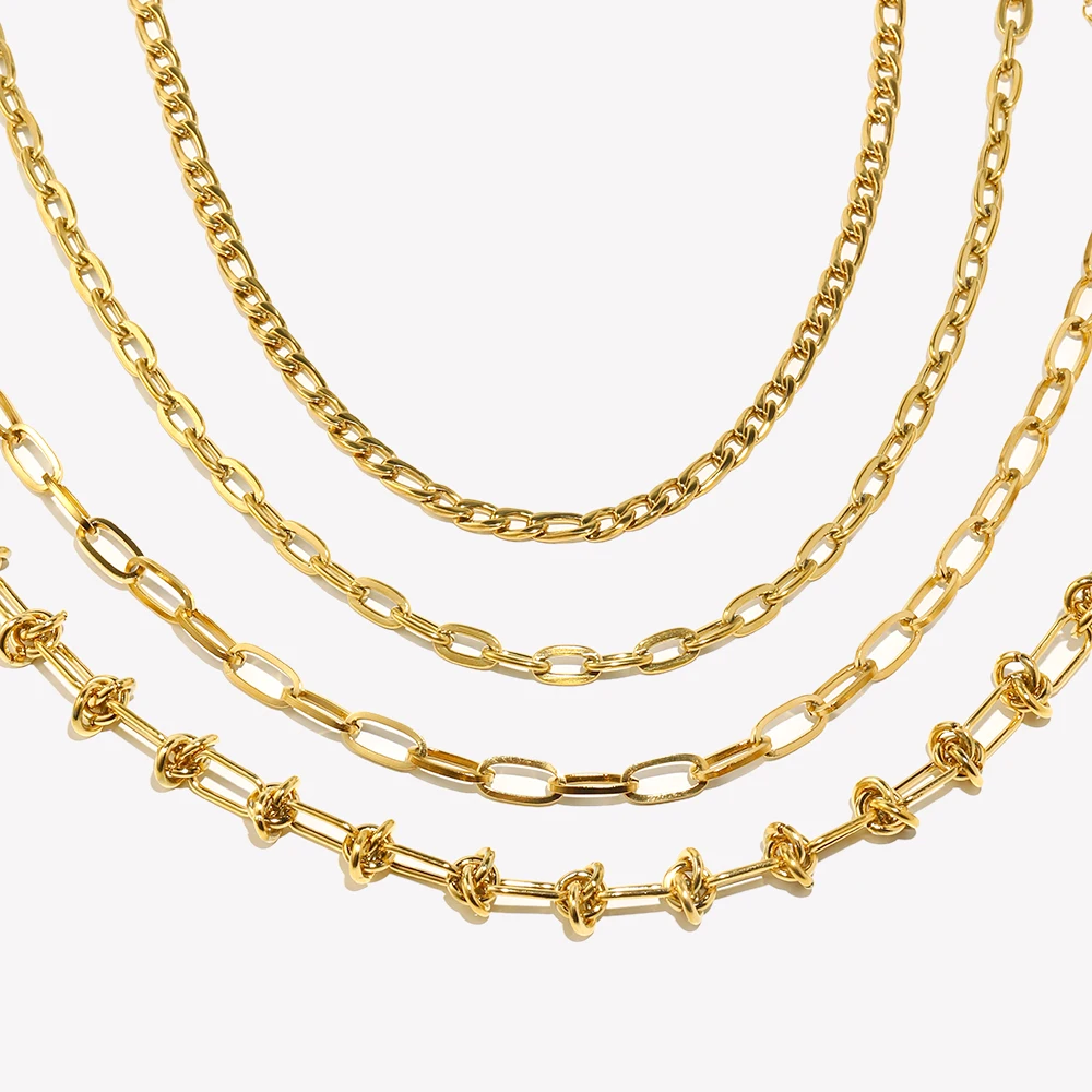 Hot Tarnish Free Stylish Stainless Steel Chain Choker Necklace Basic Link Lip Figaro Knot Twisted Chain Necklace For Women
