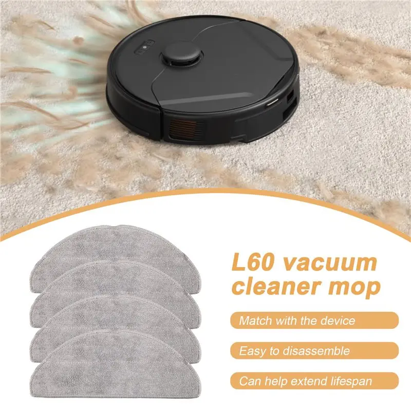 -[33A Tvdae] 4 Pack Mop Cloths Replacement Part For Eufy L60 Robot Vacuum Cleaner, Microfiber Mop Pad Washable Mop Cloths Access
