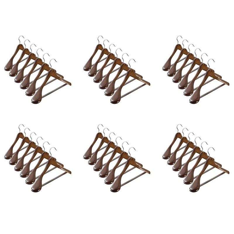 AT69 -Wide Shoulder Wooden Hangers 36 Pack With Non Slip Pants Bar - Smooth Finish Solid Wood Suit Hanger Coat Hanger