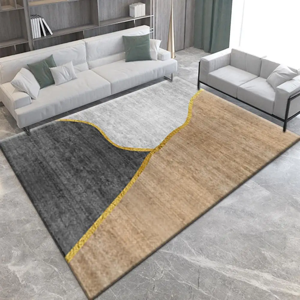 VIKAMA Modern Abstract Grey Gold Blue Rug Soft Non-slip Large Area Carpet for Living Room Bedroom Nordic Home Decor Floor Mat