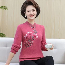 2024 New Winter Sweater Women Pullover Long Sleeved Velvet Warm Knitted Sweater Middle-Aged Female Bottoming Shirt Jumper Tops