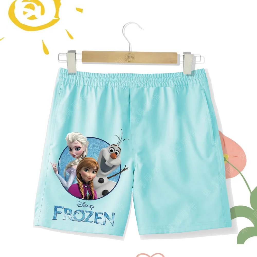 2024 Summer Kids Slacks Cartoon Tracksuit Shorts Summer Girls Shorts Elsa Princess Disney Princess Beach Pants