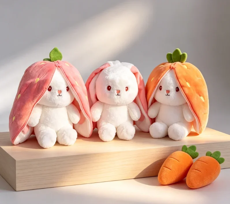 25cm Cute Strawberry Carrot Rabbit Plush Toy Stuffed Creative Into Fruit Transform Baby Cuddly Bunny Doll Birthday Gift