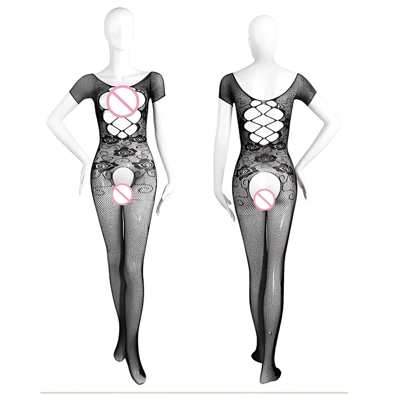 

Эротические комплекты белья без промежности для женщин: сексуальные костюмы с открытыми плечами, коротким рукавом, сетчатые боди и трусики с высокой талией