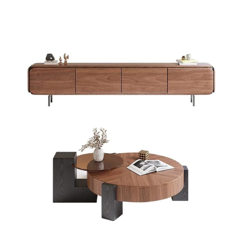 

Medieval solid wood coffee table TV cabinet Modern simple living room Home light luxury high-end walnut tea table combination