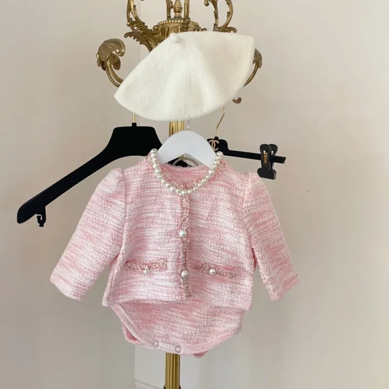 Newborn Baby Girls Elegant Clothes Sets Coat+Romper 2PCS Cardigan Vintage Infant Toddler Spring Autumn Kids Baby Clothes 6-24M