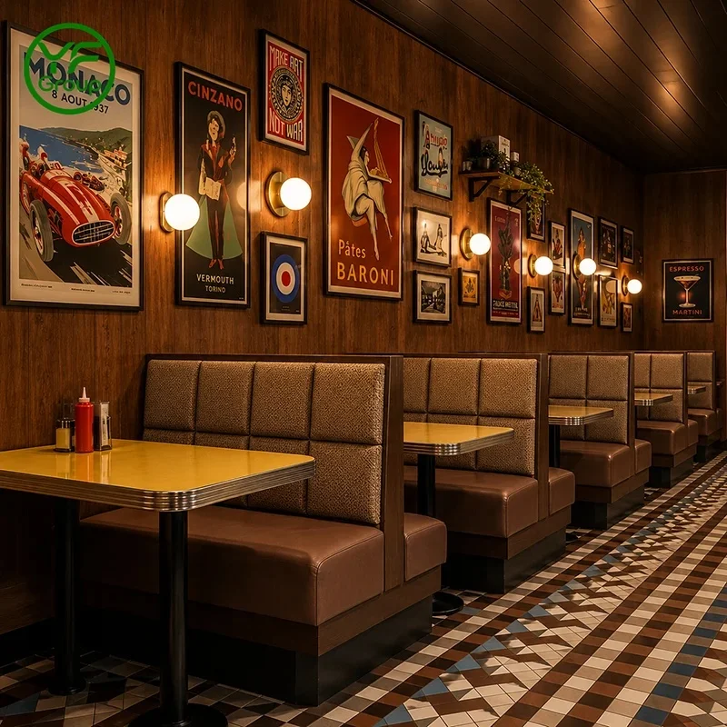 Hot Sales Custom Commercial Leather Fabric Booth Seating Restaurant Furniture Solid Wood Table and Chair for Hotel Bistro