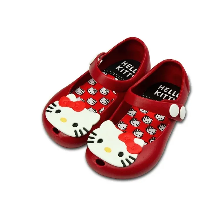 Baby Girls Summer Shoes Jelly Shoes Kids Beach Sandals Cute Sweet Cartoon Hello Kitty Soft Anti-kick Toe-covered Princess Flats