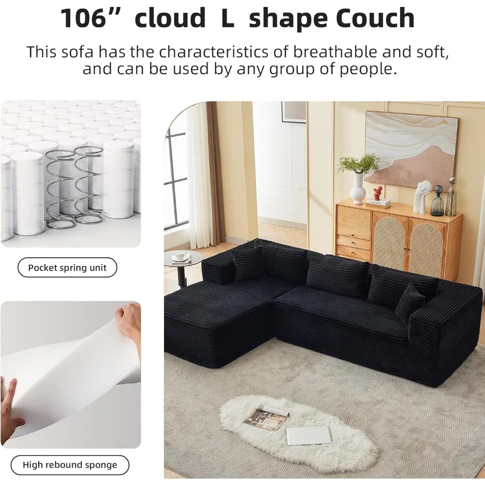 L-образный секционный диван с откидной спинкой и высокопрочной пеной, сборка не требуется, модульный угловой диван для удобных сидений