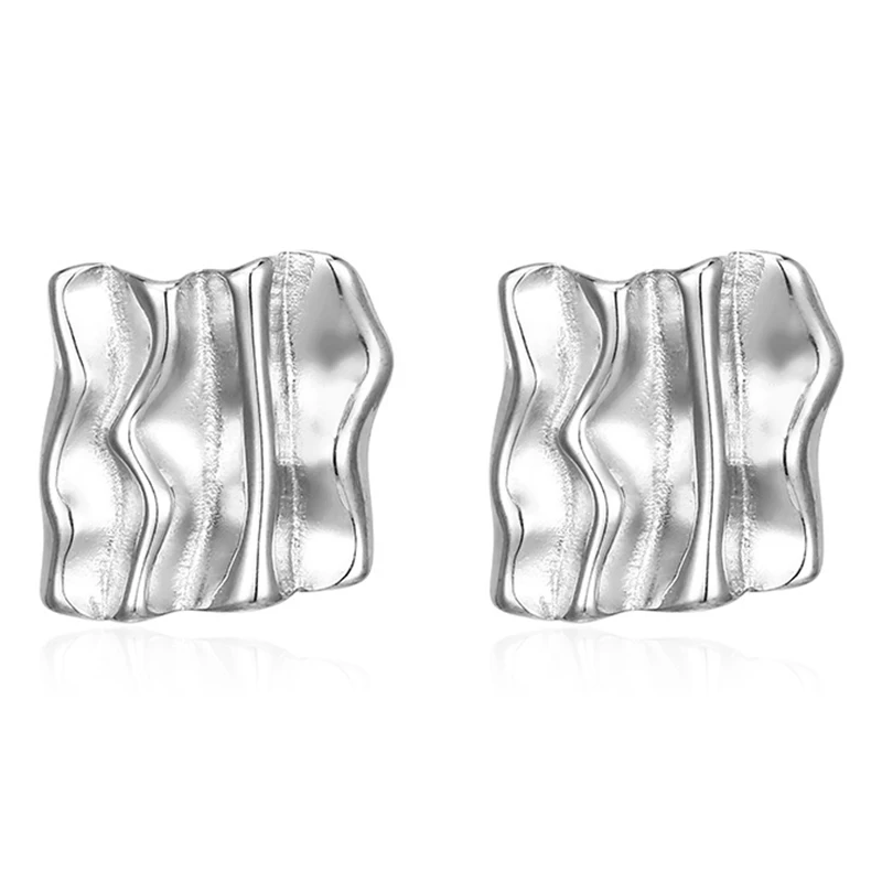 PAPERPLUS Pendientes cuadrados plisados de acero inoxidable para mujer, joyería de moda dorada, lujo ligero para niñas