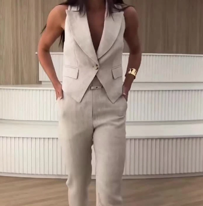 2024 Women's Interview Professional Commuter Fashion and Elegance Minimalist Tank Top, Suit, Pants Set