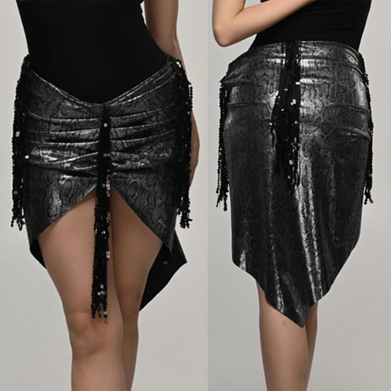 

Latin Dance Skirt Adult Dancing Triangle Tassels Skirt Salsa Dance Skirt Women Samba Training Skirt Silvery Serpentine XH2543