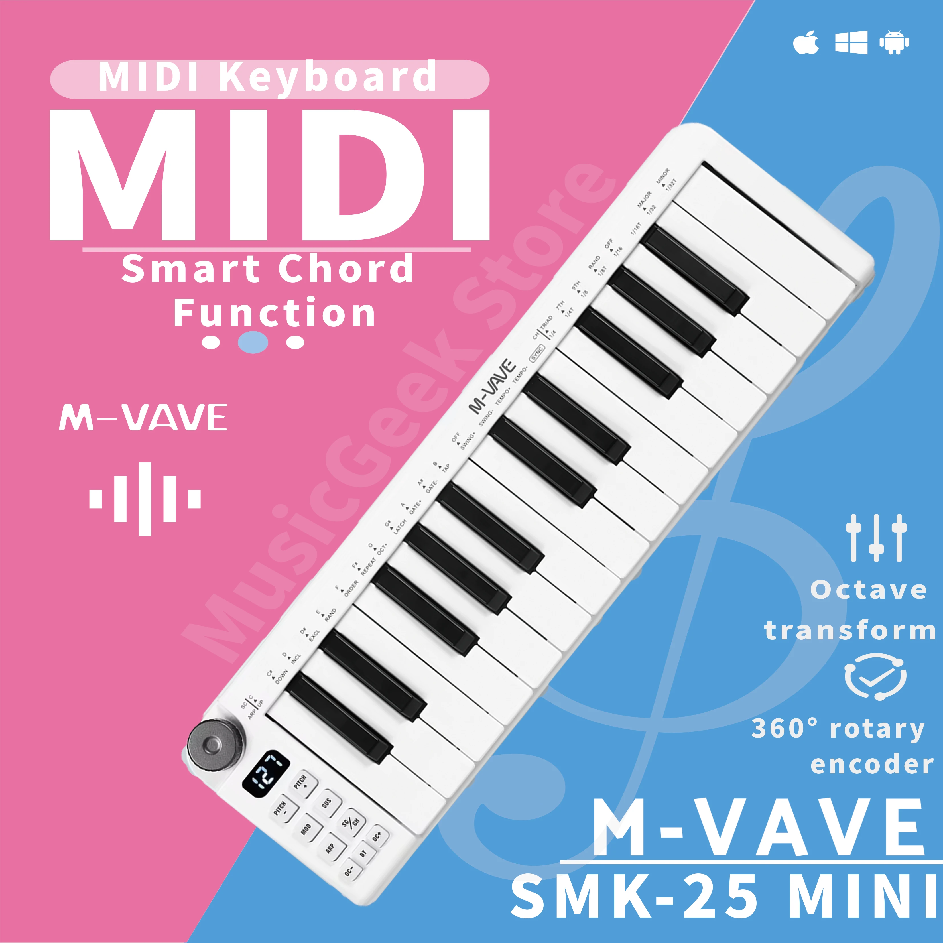 M-VAVE SMK-25 Mini MIDI Keyboard 25-Key MIDI Control Rechargeable USB Keyboard MIDI Controller