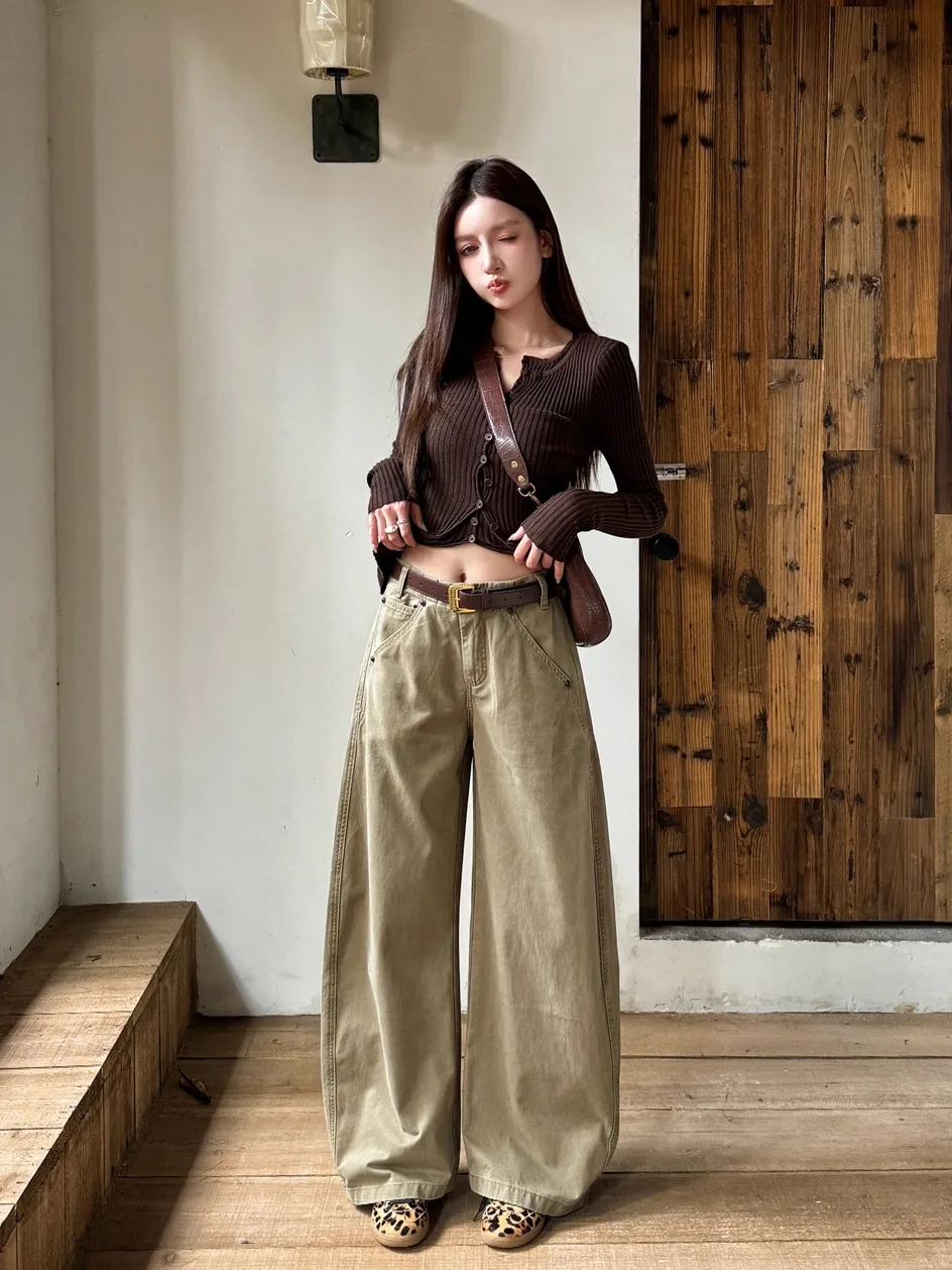 

Свободные широкие брюки женские повседневные хлопковые рабочие брюки в американском ретро-стиле, осенняя новинка, уличный стиль, свободный крой