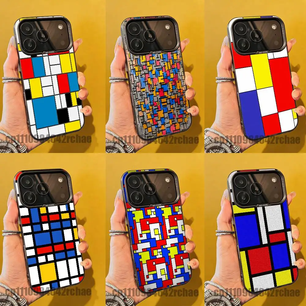 

For Abstract Piet Mondrian wallpaper Phone Case iPhone 15,17,11,14,13,16,12,E,Max,Plus,Air,Pro,Mini Black Matte Cover