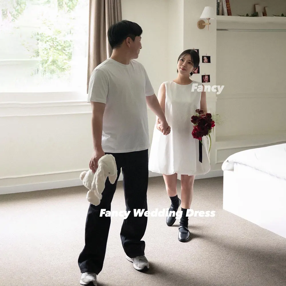 

Fancy Simple O Neck Mini Korea Wedding Dress A Line Taffeta Bridal Gown Back Zip Customized