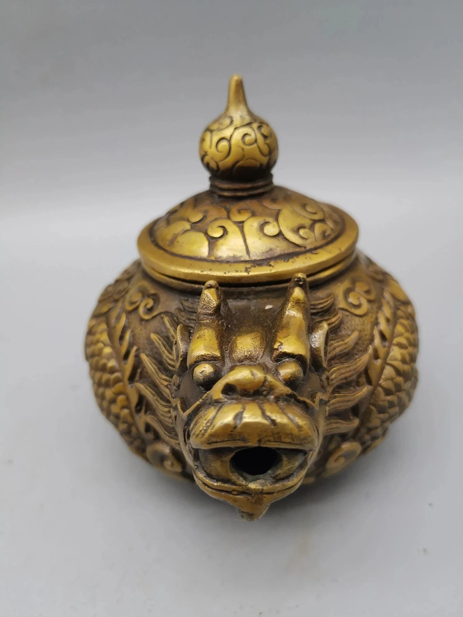 Collect Chinese Carving Brass Dragon Teapot Metal Crafts Home Decorationng