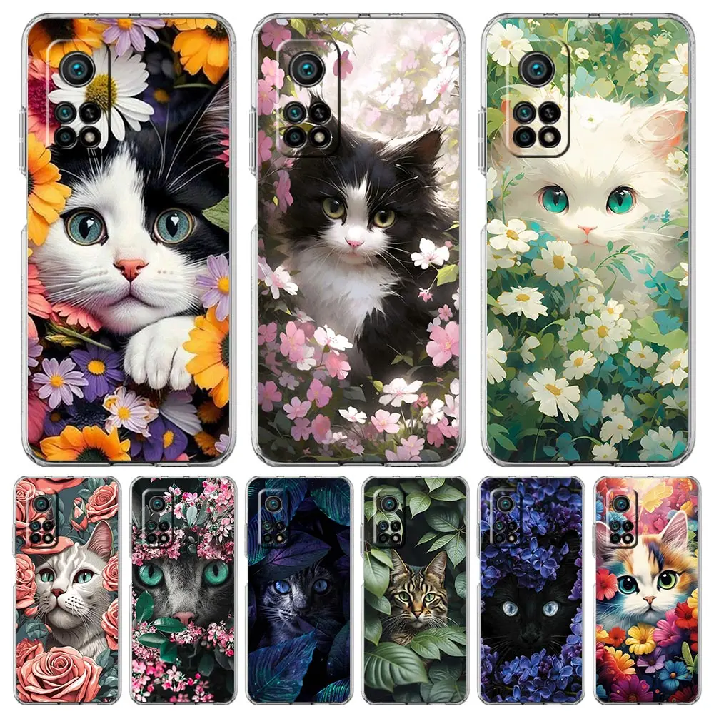 Phone Case For Xiaomi Poco X6 X5 NFC X3 F6 F5 Pro F4 F3 M3 14 13T 12T 12 13 Lite 11 Mi 5G Clear Cover Cute Detection cat