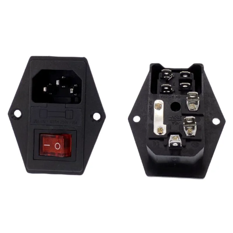 Power Rocker Switch IEC 3 Pin 320 C14 Inlet Power Sockets Switch Connector Plug 10A 250V