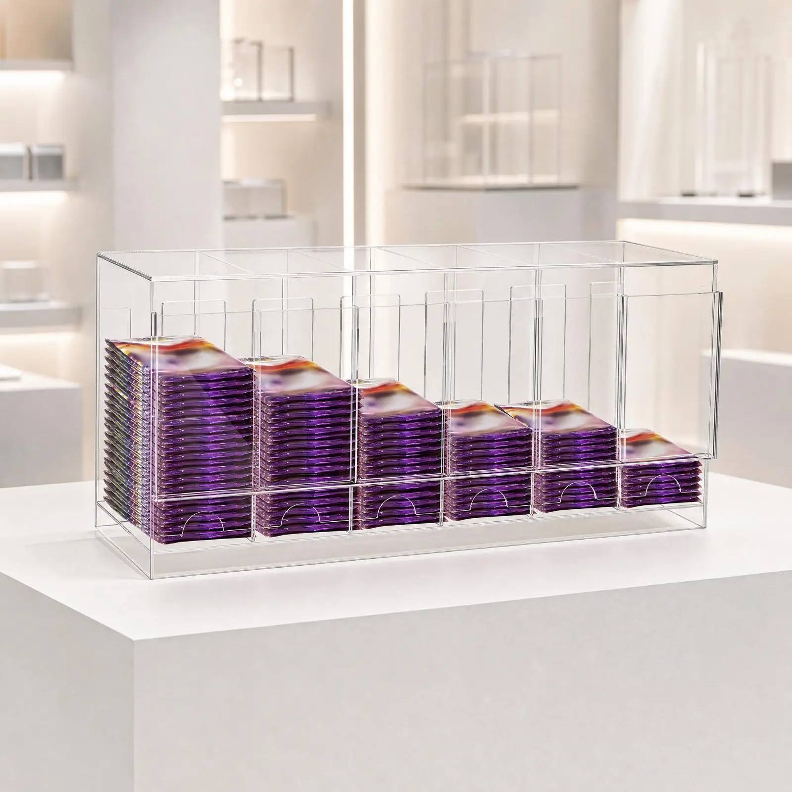 Acrylic Card Organizer Display Case Six Slot Storage Holder for Trading Card Packets Collector Hobby Tabletop Shelf