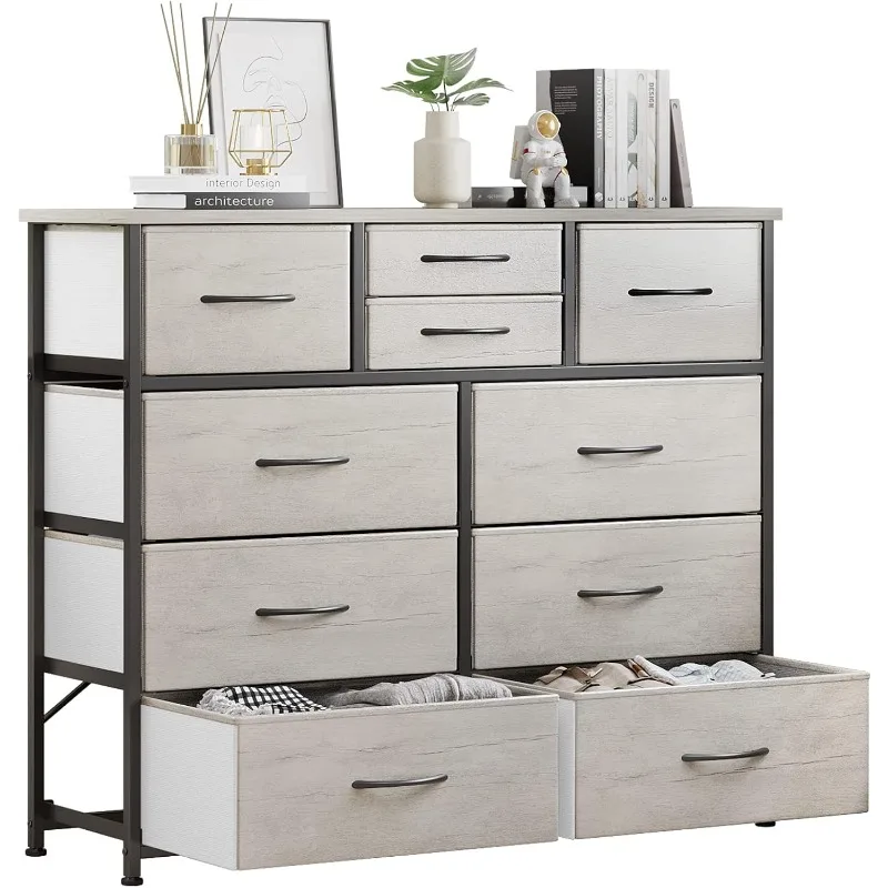 

Dresser, Fabric Storage Dresser Drawers for Bedroom, Hallway, Nursery, Closets, Steel Frame, Wood Top, Easy Pull Handle