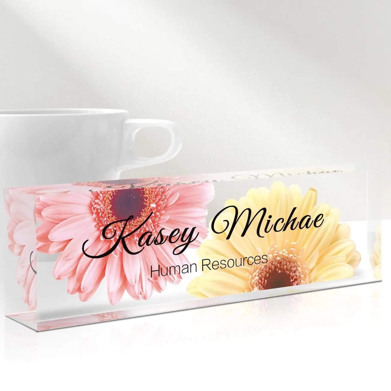 Individuelles Acryl-Schreibtischnamensschild mit Sonnenblumen-Design, Personalisierte Büro-Schreibtischdekoration, Nur zur Dekoration