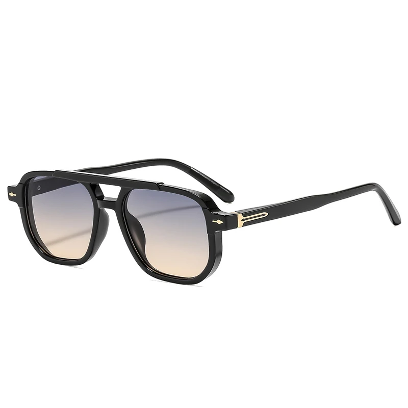 SO & EI Ins شعبية موضة مزدوجة الجسور مربع النظارات الشمسية النساء التدرج ظلال UV400 الرجعية الرجال تتجه المسامير نظارات شمسية