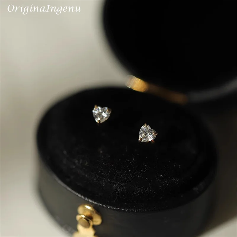 9K Solid Gold Heart  Earrings Dainty Zircon Diamond Earrings 9k Real Gold Jewelry Minimalist Tarnish Resistan Fine Jewelry