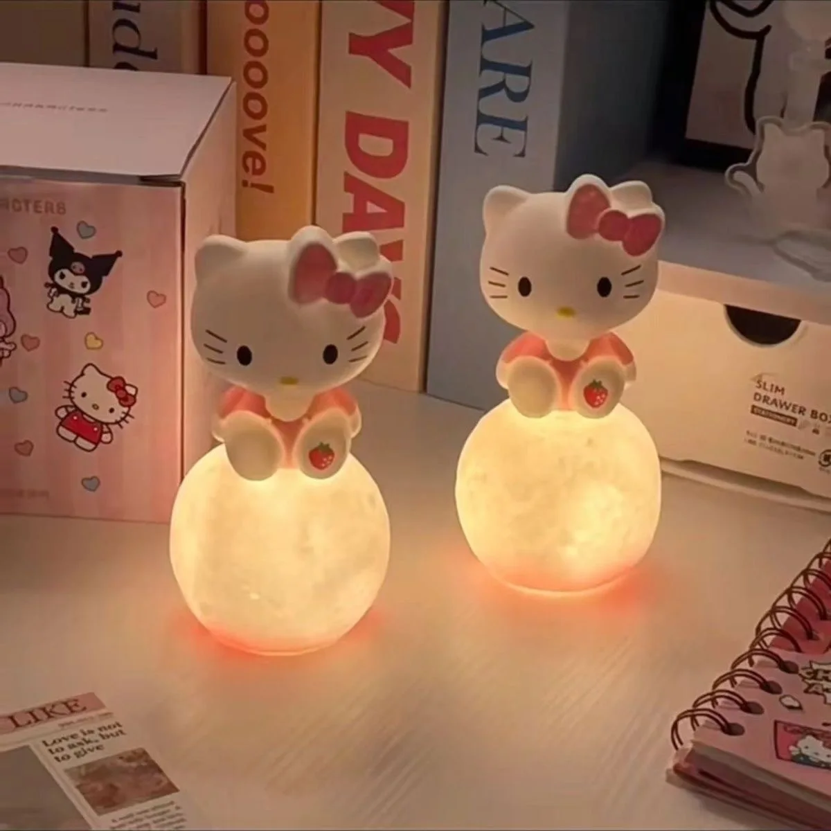 

Cute Kitty Kuromi Cinnamoroll Melody Night Light Figures Glowing Toy Bedside Lamp Anime Kawaii Cute Present Model Gifts