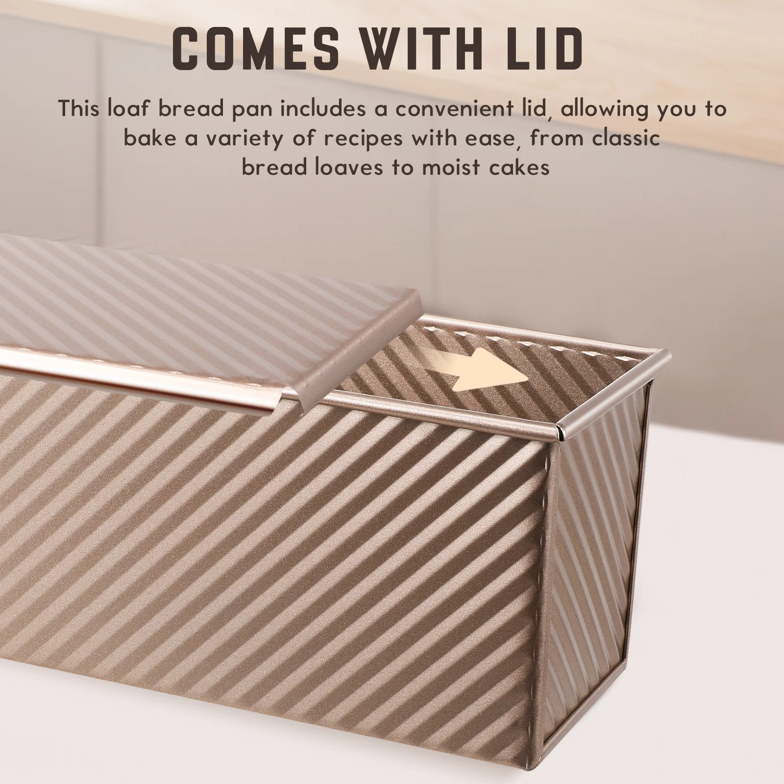 مقلاة ذات نسيج مموج مع غطاء قالب خبز غير لاصق من الفولاذ الكربوني شديد التحمل لفتحات سفلية لخبز كعكة رغيف اللحم #2