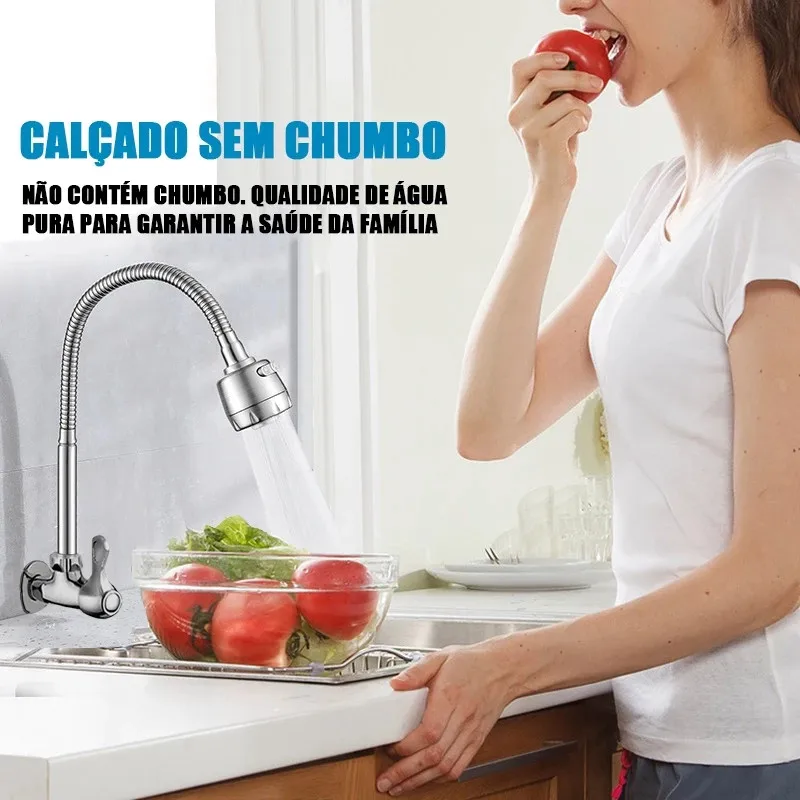 صنبور مطبخ ذواقة مثبت على الحائط من الفولاذ المقاوم للصدأ، حوض مطبخ فضي دوار #1