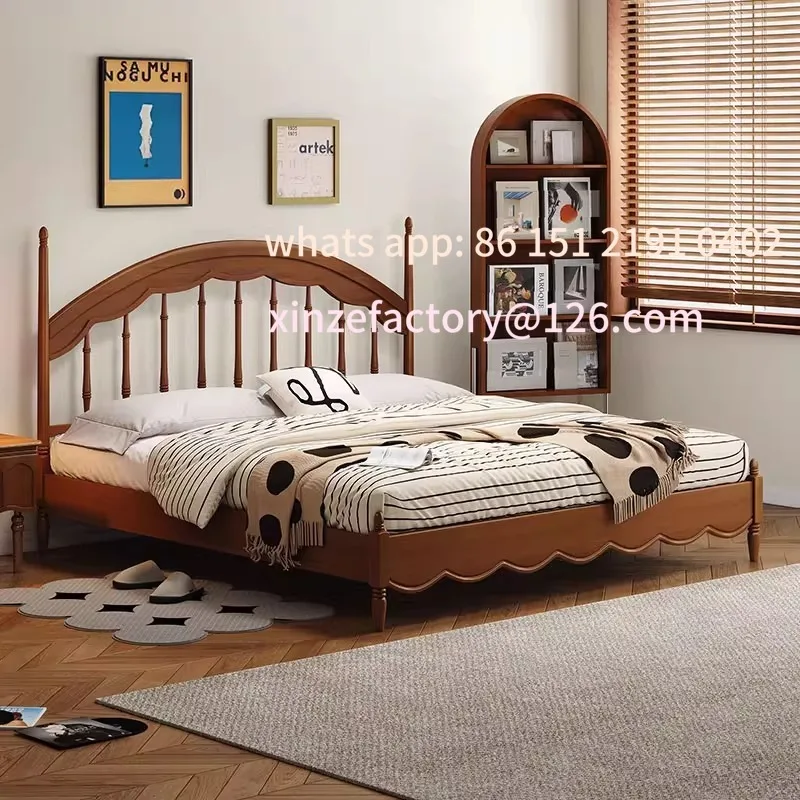 

Customizable harp bed French vintage 1.8 meters master bedroom ash wood furniture full solid wood double bed storage bed