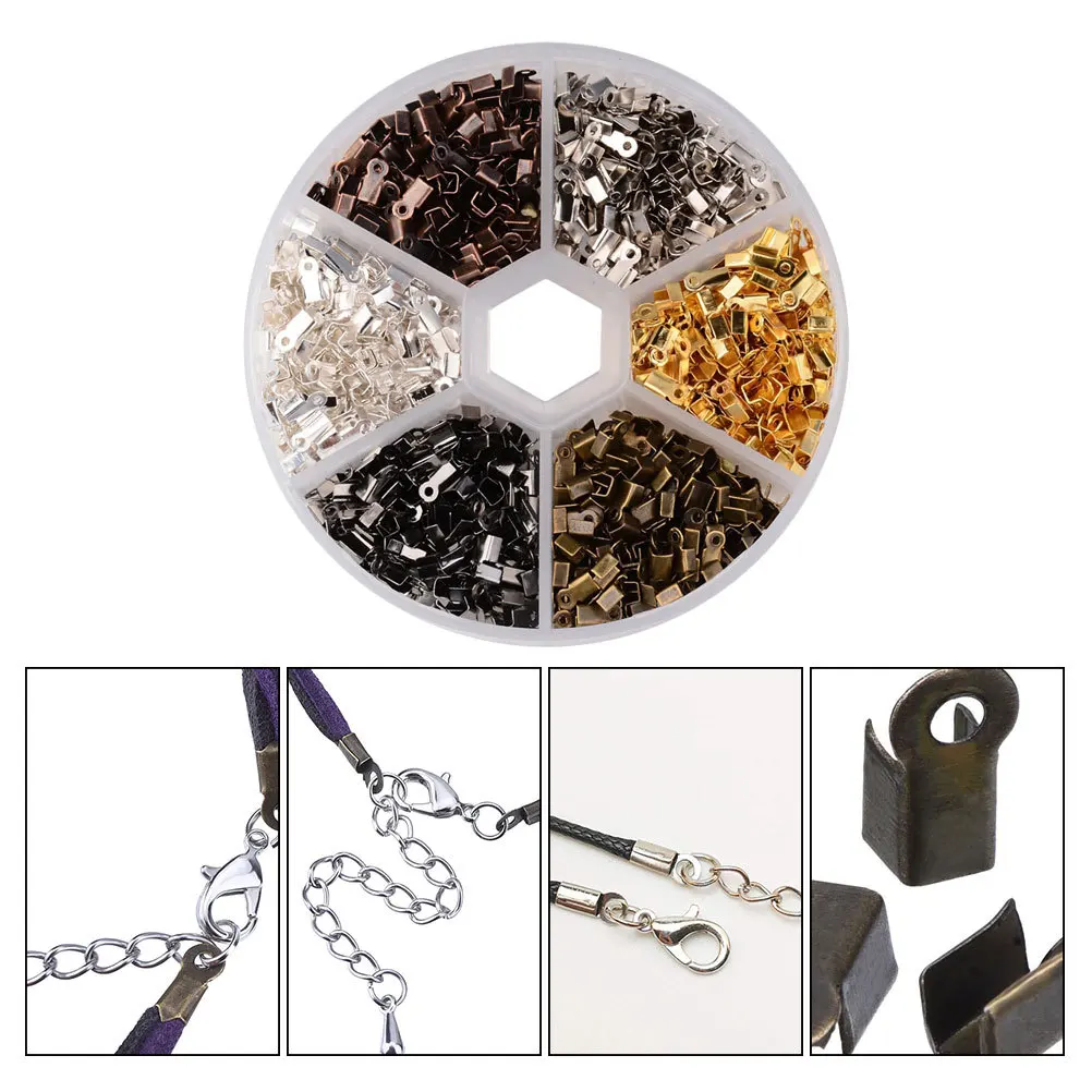 

Iron Fold Over Cord Ends For Silk Bracelet Satin Necklace Making Crimp Tips Jewelry Findings Accessories