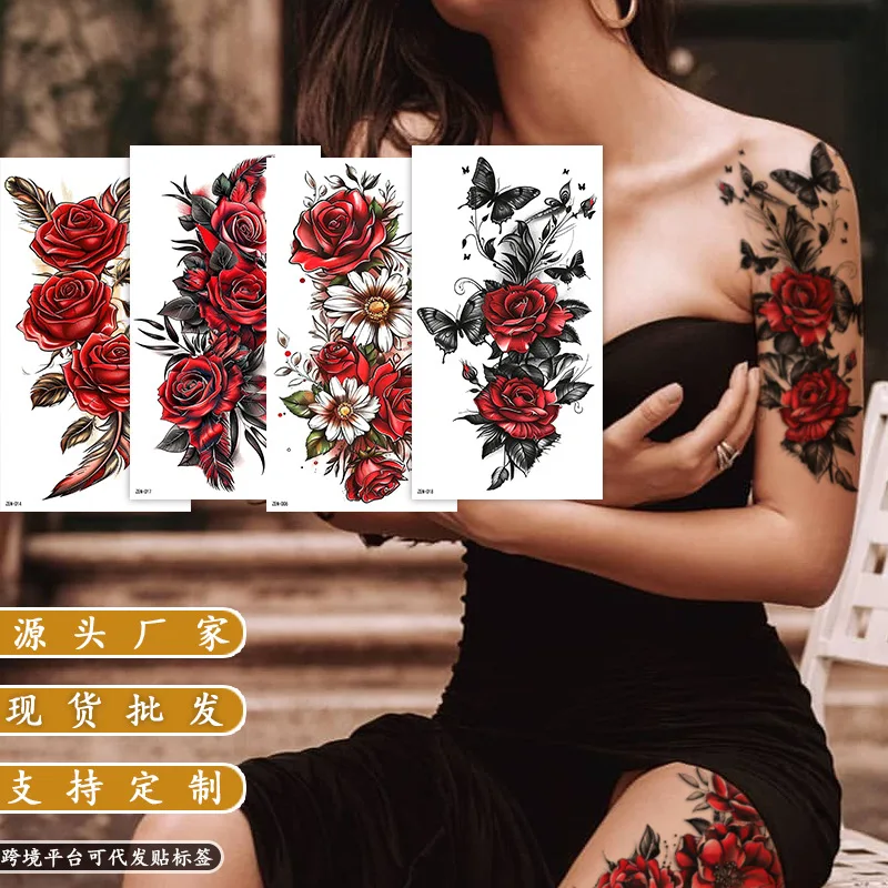 

Red Flower Small Sleeve Temporary Tattoo Sticker waterproof Half-sleeve Tattoo Stickers with Flowers, Halloween Tattoo Sticker