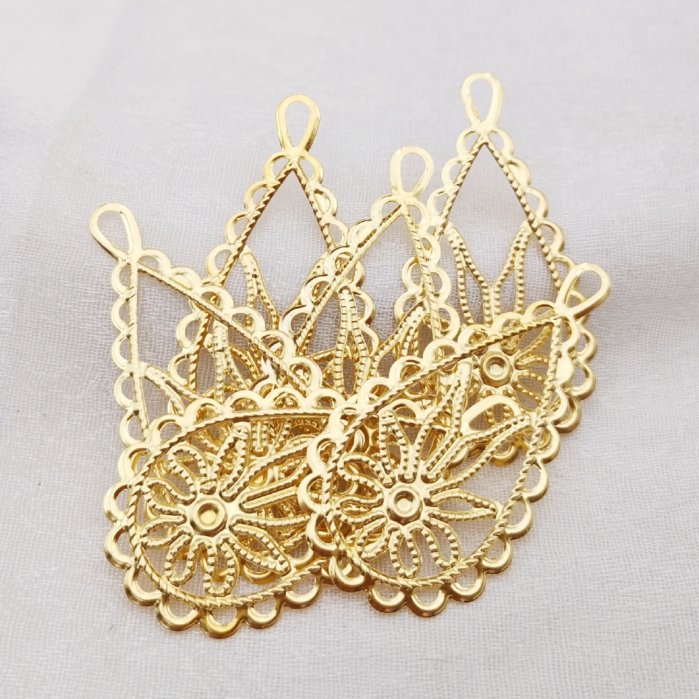 10/50 Pieces 59x31mm Gold Color Metal Filigree Waterdrop Flower Slice Charms base Setting DIY Jewelry Components Findings