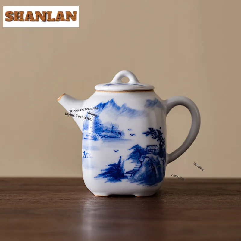 160ml Ru Kiln Hand-painted Landscape Teapot Japanese Tea Infuser Pot Tea Soaking Kettle With Ball Hole Tea Services Ornaments