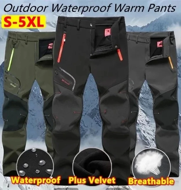 

MaleSoftshell Warm Fleece Cargo Pants Thin/Thick 2 Styles Men'S Waterproof Pants Outdoor Hiking Camping Fishing Sports Trousers
