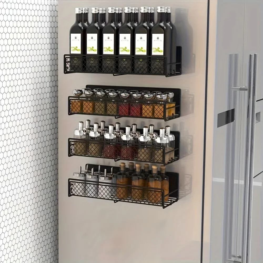 

Magnetic Spice Rack for Refrigerator, Moveable Spice Organizer, Strong Magnetic Storage Fridge Organizer with Paper Towel Holder